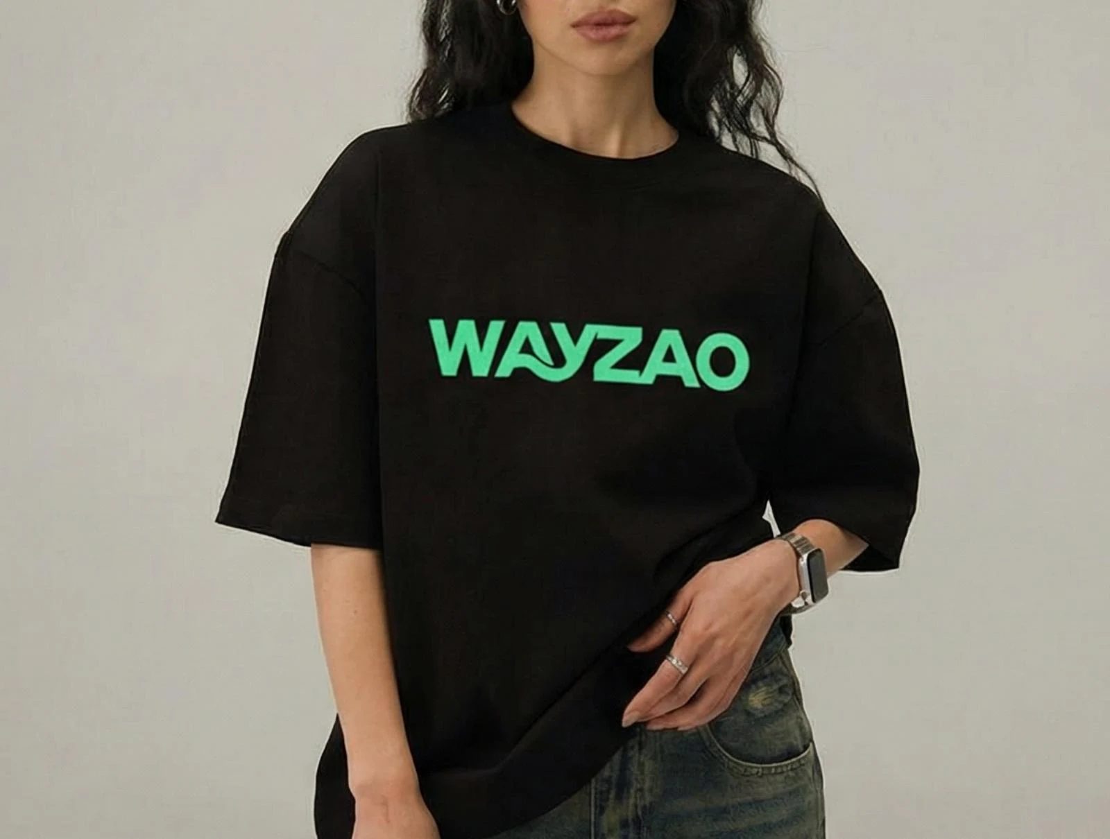 WayZao full wordmark on a shirt identity mockup