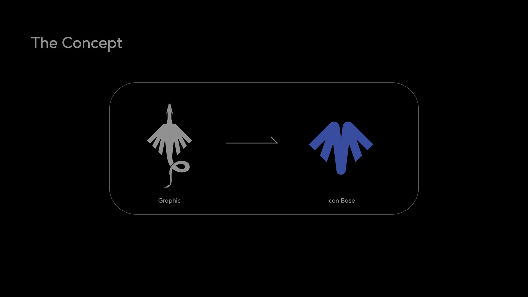 Concept board showing a detailed gray graphic simplified into a blue icon base