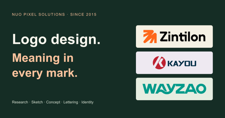 Nuo Pixel Solutions logo design services, featuring selected logo work