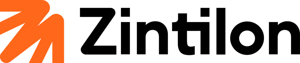 Zintilon logo with an orange symbol and a bold black wordmark
