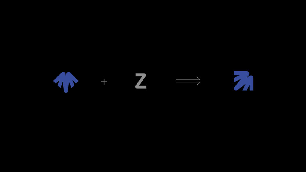 Zintilon concept board combining the wing-inspired icon base with the letter Z